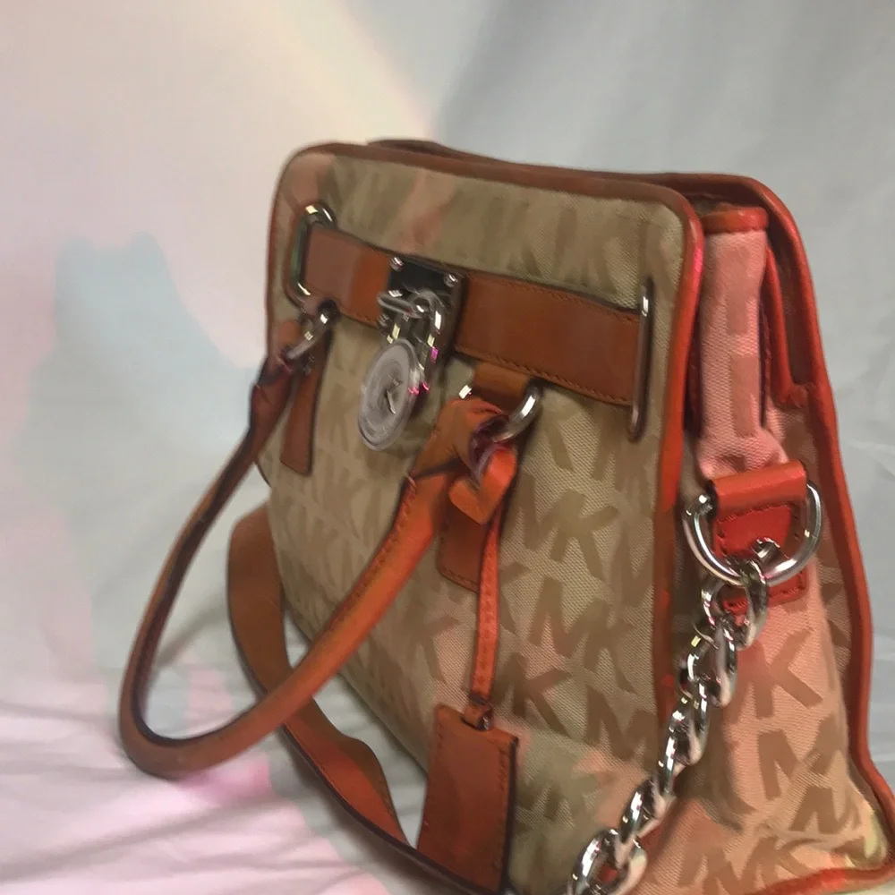 Michael Kors Brown Logo Satchel with Chain Strap